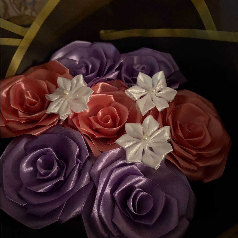 Purple and Pink Satin Flower Bouquet